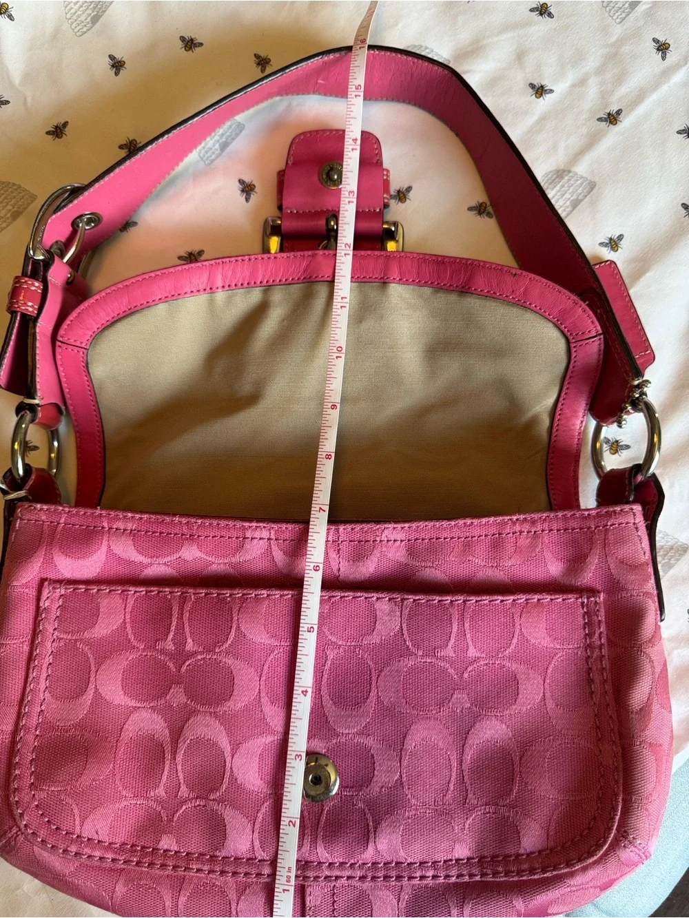 Coach Hot Pink Signature Canvas Shoulder Bag with Buckle Trim